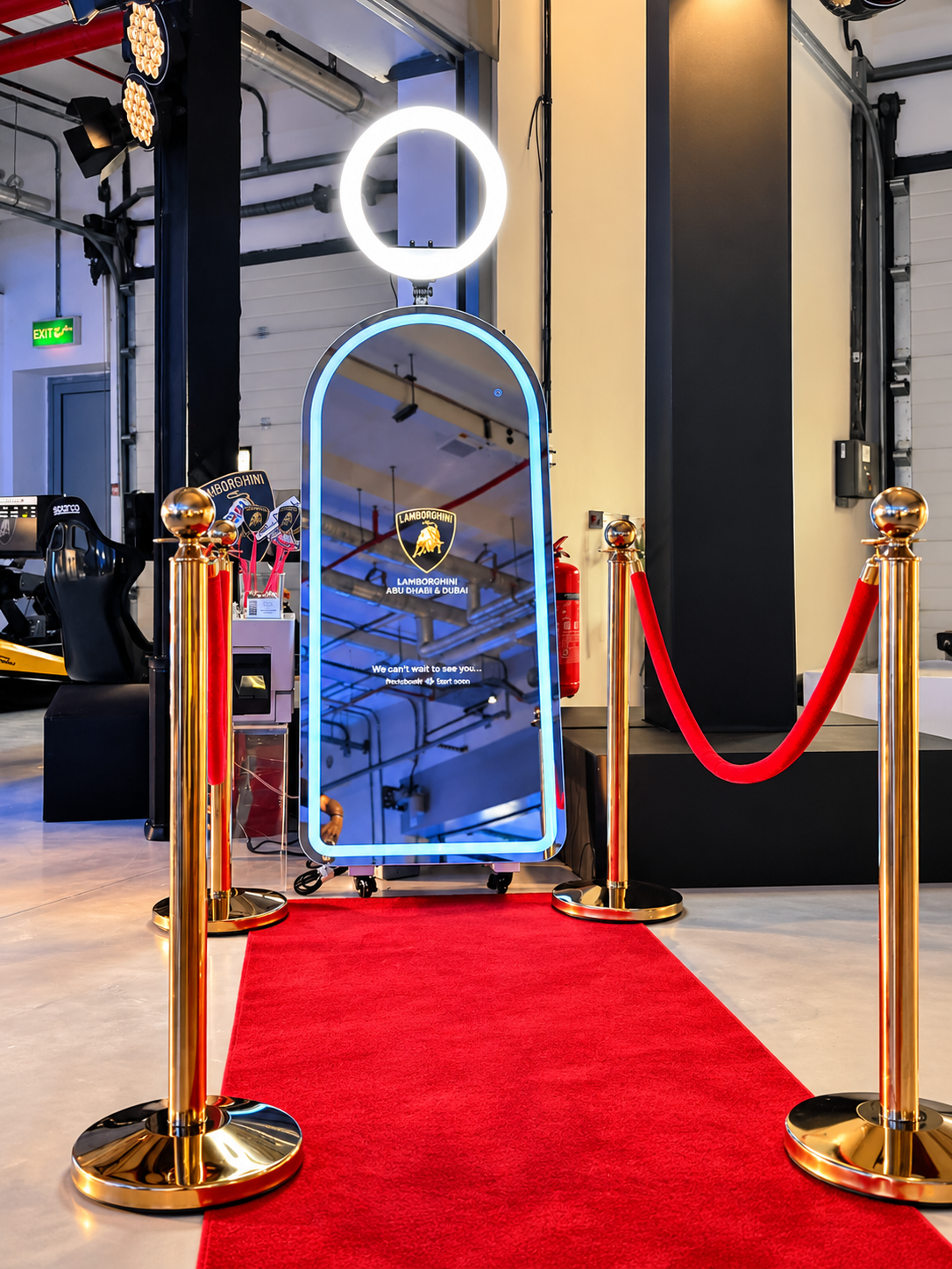 Sleek Arc Magic Mirror Photobooth at Yas Marina Circuit Abu Dhabi for Lamborghini